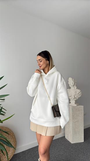 Lagos Sırt Leopar Detaylı Beyaz Sweatshirt