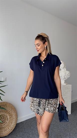 Gold Düğmeli Modal Laci Bluz