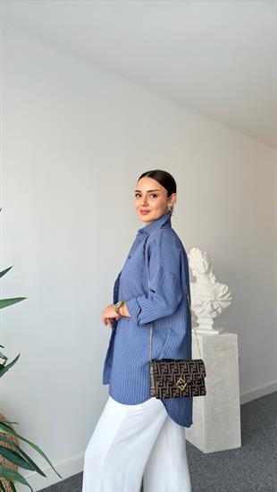 Massi Beyaz Çizgili Tensel Gömlek