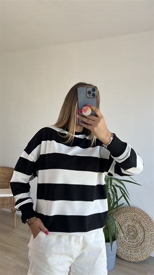 Kalın Çizgili Basic Sweatshirt