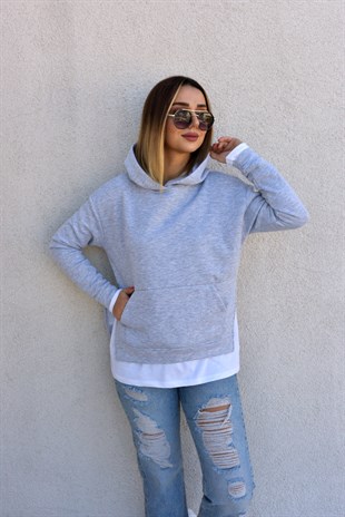Tshirt Detaylı Şardonlu Gri Sweat	