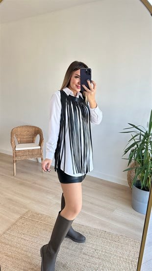 Püsküllü Siyah Deri Yelek