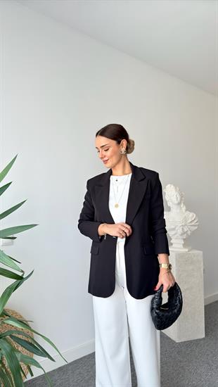 Siyah Tek Düğme Blazer Ceket