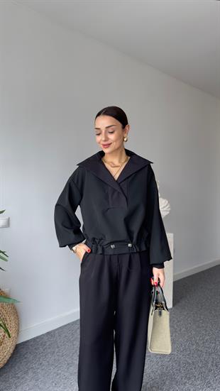 Marka Model Gömlek Yaka Siyah Sweat