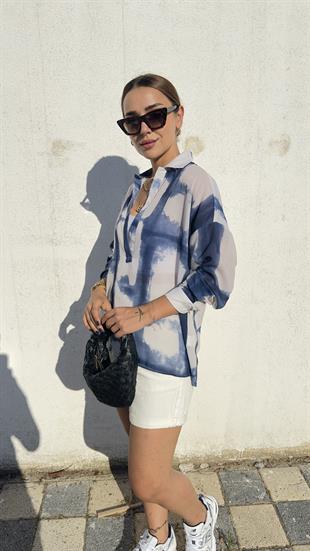 Massi Model Mavi Batik Desenli Gömlek