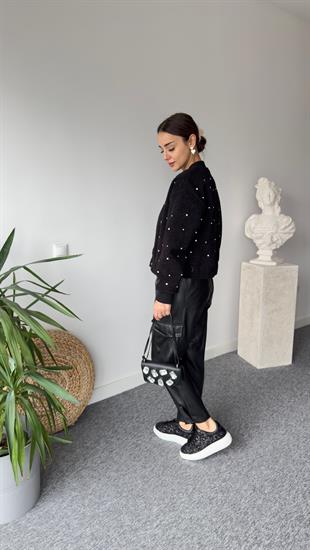 Cylie Zra Model Taşlı Siyah Bomber Ceket