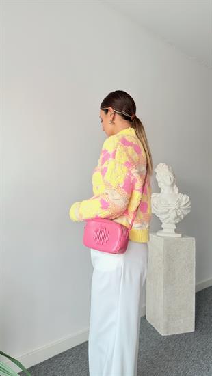 Sarı Pembe Renk Geçişli Örgü Triko Kazak