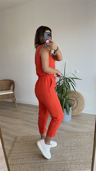 Beli Lastikli Turuncu Kolsuz Tulum