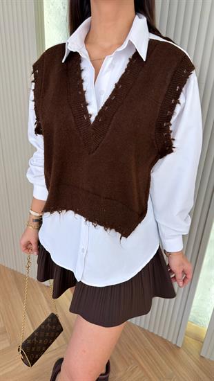 Kahve Triko Detaylı Tws Model Poplin Gömlek