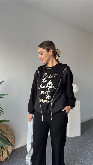 Elias Yazı Ve Fermuar Detaylı Sweatshirt