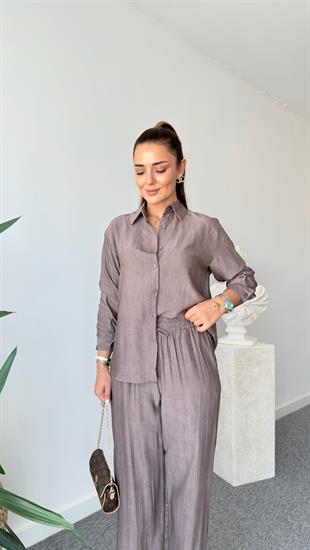 Kahve Ripon Massi Gömlek Pantolon Takım