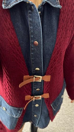 Bordo Neil Kot Gömlek Parçalı Tasarım Hırka