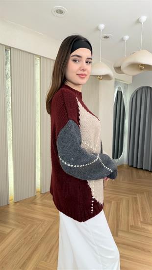 Bordo Marno Zra Model Baklava Desen Kazak