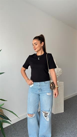 Siyah Falmo Bisiklet Yaka Massi Tshirt