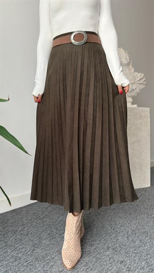 Haki Nole Zra Model Piliseli Süet Etek