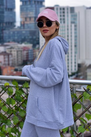 Kapüşonlu Gri Sweatshirt