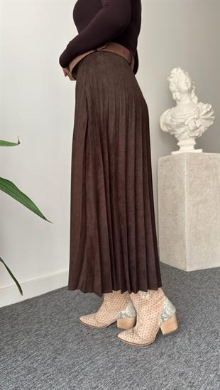 Kahve Nole Zra Model Piliseli Süet Etek