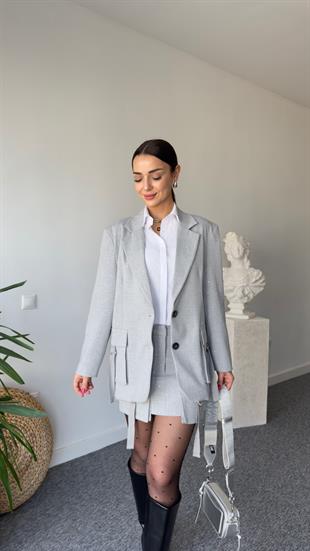 Bonia Taşlı Gri Blazer Ceket