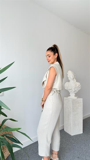 Weren Yelekli Natur Keten Takım