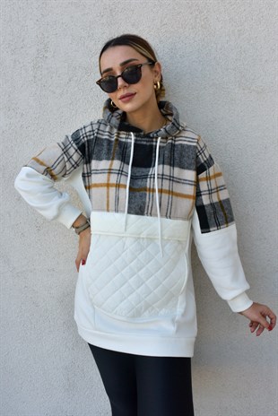 Kapitone Detaylı Ekru Sweatshirt