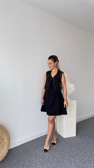 Orj Model Yelekli Siyah Elbise 