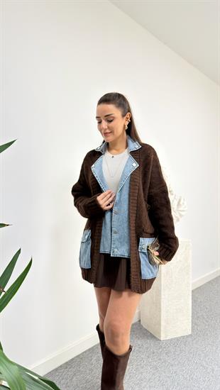 Kahve Marlek Kot Garnili Tok Doku Hırka
