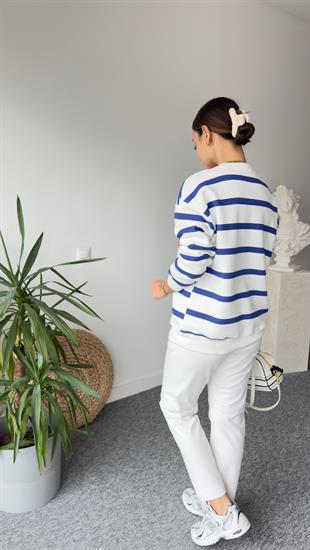 Cebi Turuncu Mavi Çizgili Sweatshirt