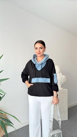 Kot Kapüşon Detay Cepli Sweatshirt