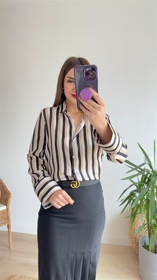 Zra Model Bej Siyah Saten Gömlek