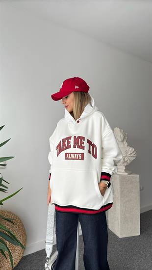 Eddy Yazılı Kapitone Kapüşonlu Beyaz Sweatshirt