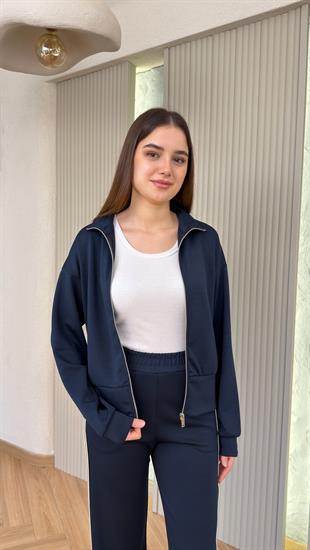 Lacivert Yanı Sim Şeritli Modal Takım