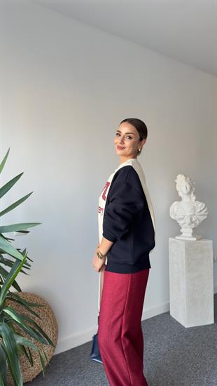 Boston Yazılı Çift Renk Sweatshirt