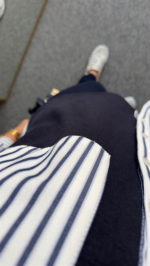 Ezela Çizgili Poplin Garnili Sweatshirt