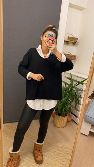 Sırtı Fisto Detaylı Siyah Bluz