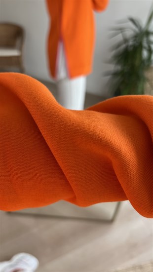 Yanı Fermuar Detaylı Salaş Turuncu Sweat