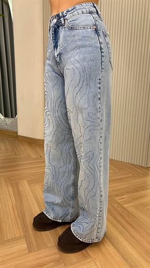 Saggy Önü Taşlı Yüksek Bel Jean