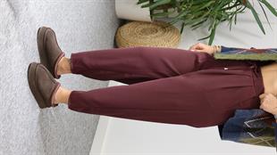 Bordo Lucka Pileli Şalvar Model Pantolon