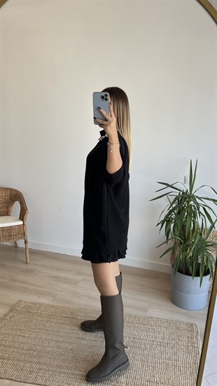 Önden Cepli Siyah Tunik