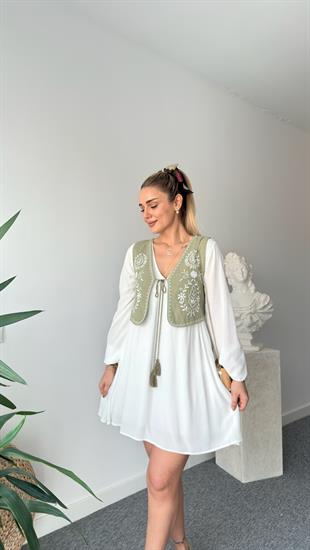 Zola Haki Yelek Detaylı Astarlı Elbise