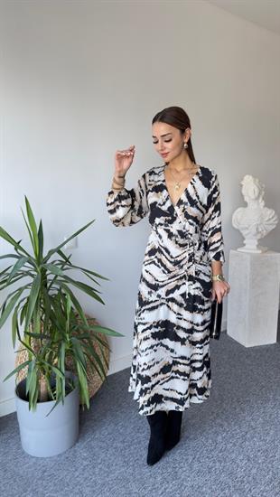 Büzgü Detay Mng Zebra Desenli Elbise