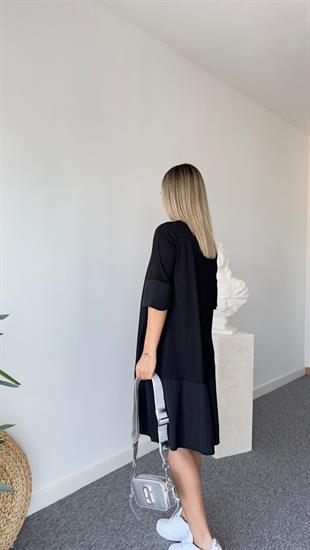 Rope Poplin Detaylı Siyah Basic Elbise 