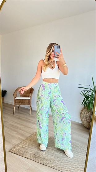 Etnik Desen Astarlı Şifon Pantolon 