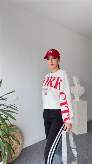 Kırmızı New York Yazılı Sweatshirt