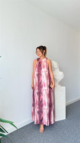 Pembe Massi Batik Desenli Halter Yaka Elbise 