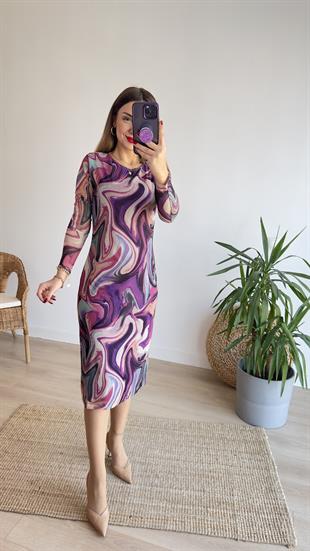 Renkli Batik Desen Elbise 