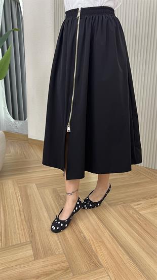 Siyah Quqa Fermuarlı Muadil Etek