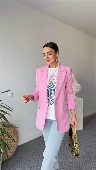 Pembe Vessi Tek Düğme Blazer Ceket