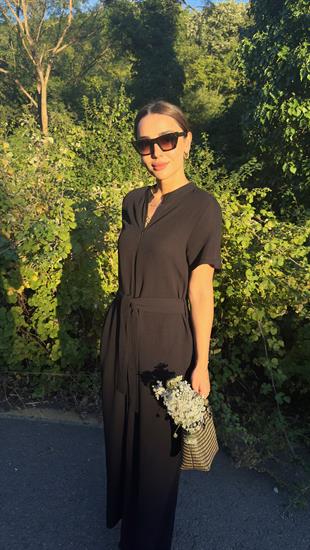 Gua Kemerli Keten Siyah Tulum