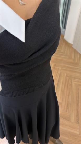 Gömlek Kollu Tasarım Siyah Triko