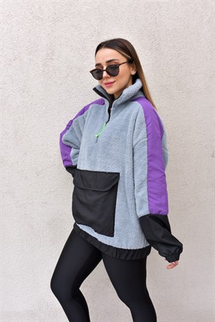 Kanguru Cep Detaylı Peluş Sweat
